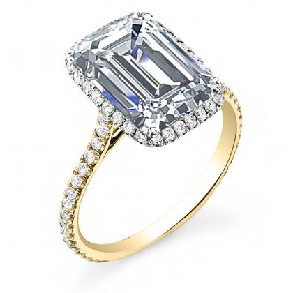 ... emerald cut halo u-prong pave natural diamonds engagement ring