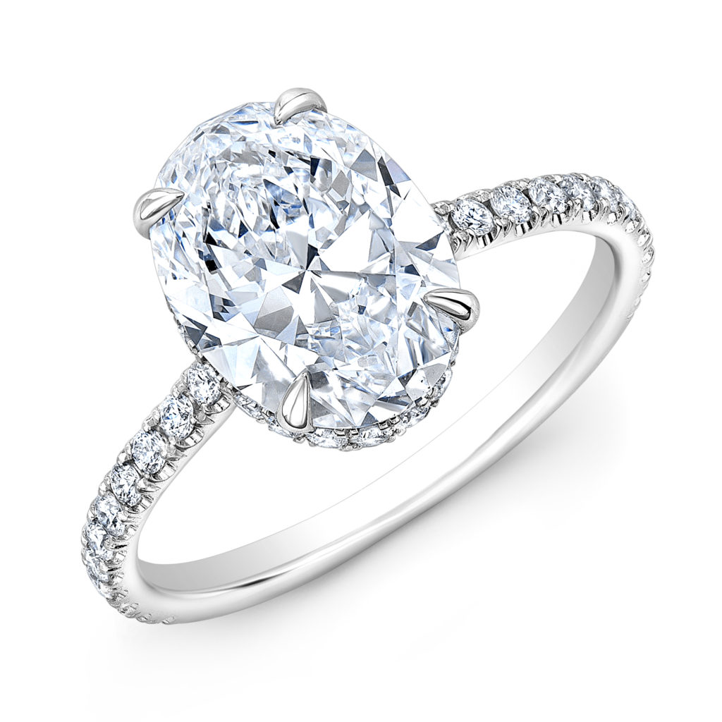 Hidden Halo Engagement Ring With Oval Cut Center Diamond