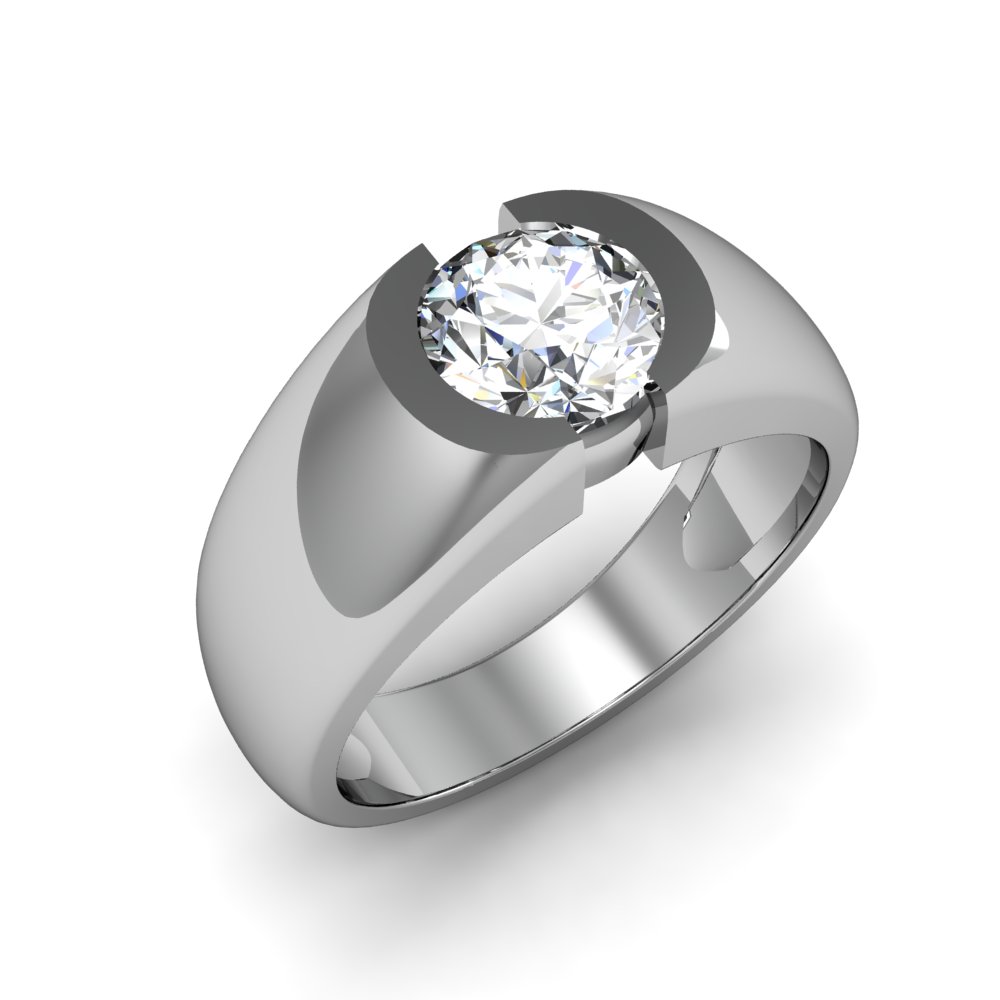 Round solitaire men engagement ring