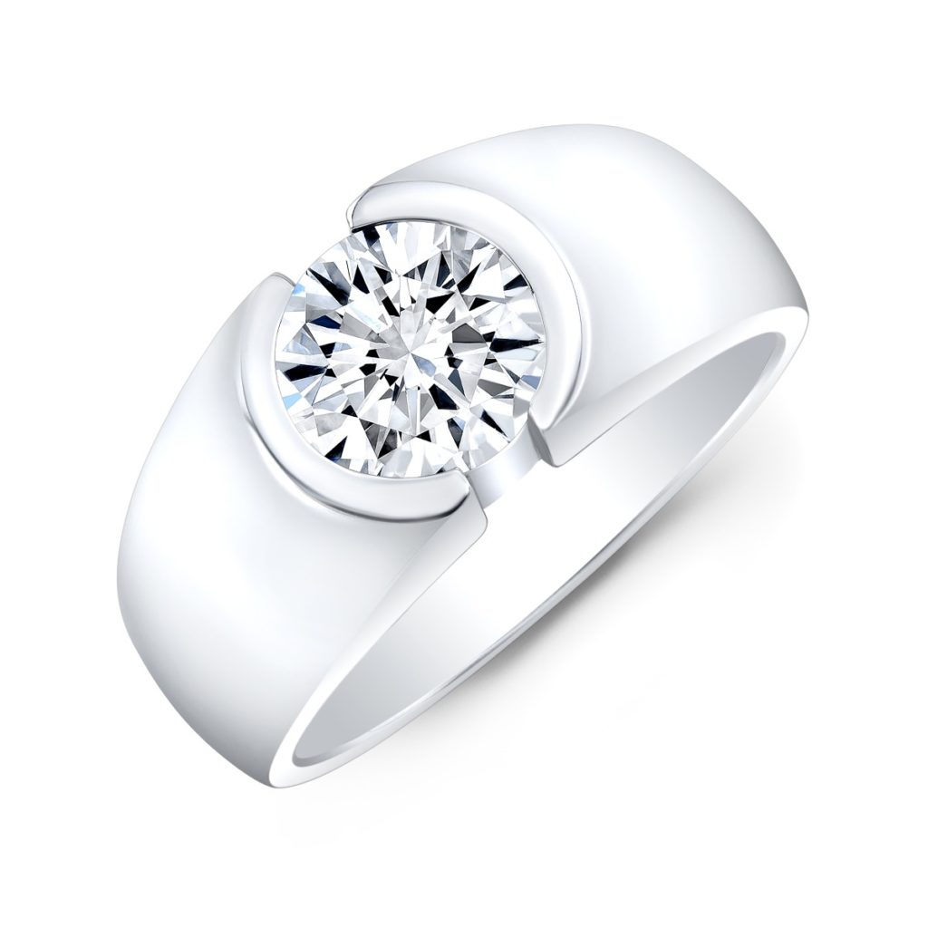 1 Carat Round Bezel Natural Men's Diamond Ring