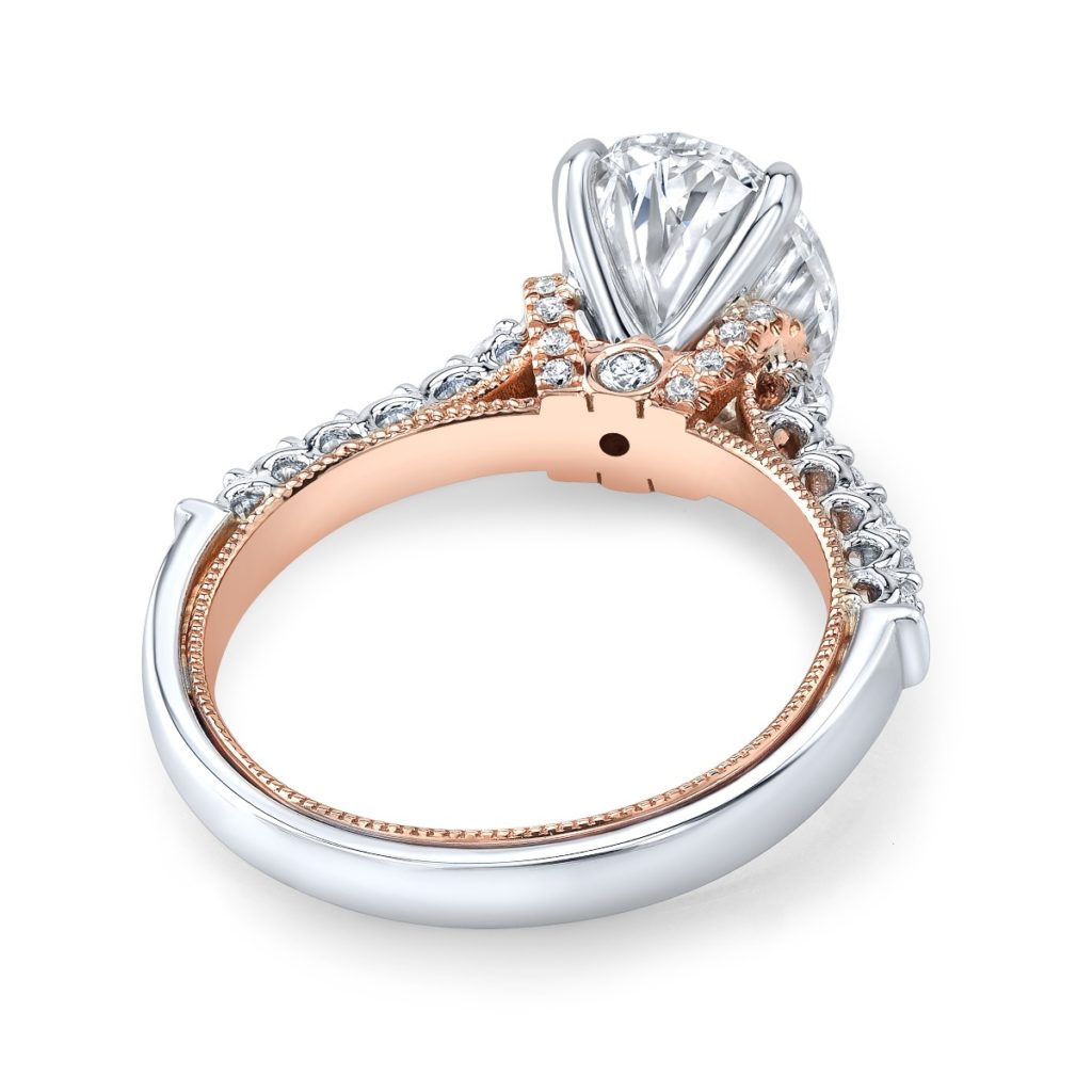 Vintage Style Oval Engagement Ring Rose Gold Mixed with White