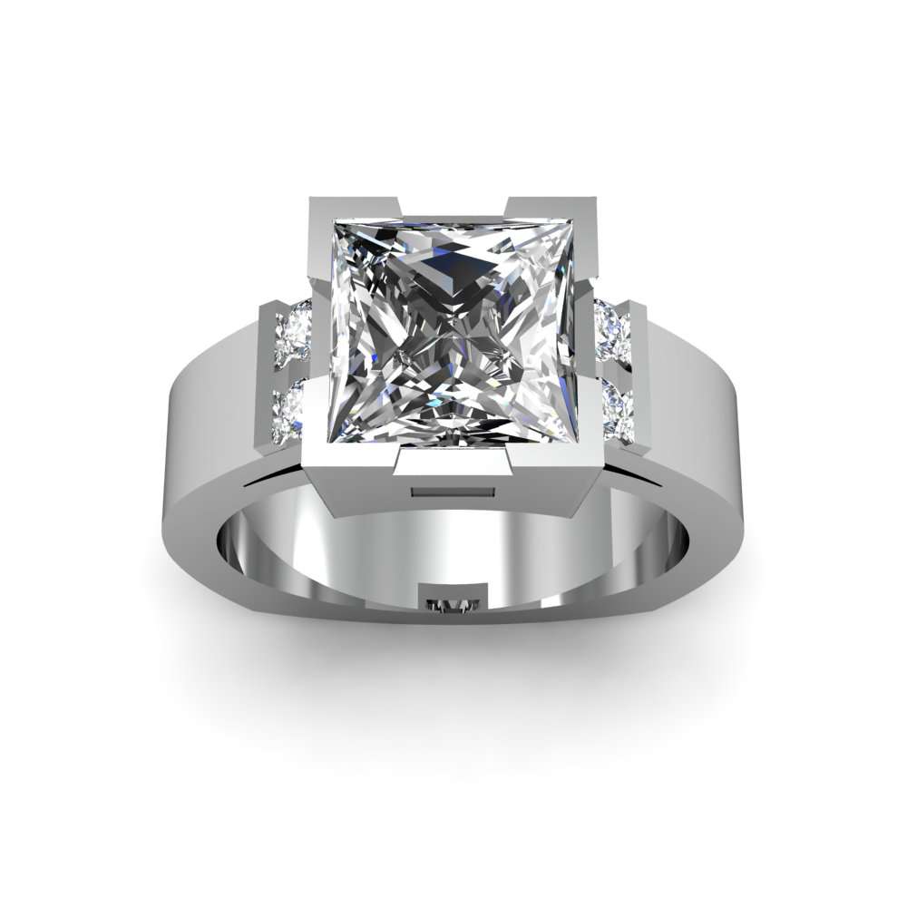 Men Diamond Engagement Ring Princess Cut With Wide Shank