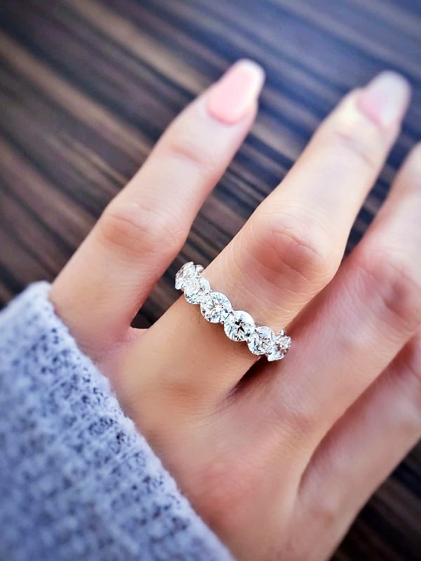 Diamond Eternity Ring On Woman Hand
