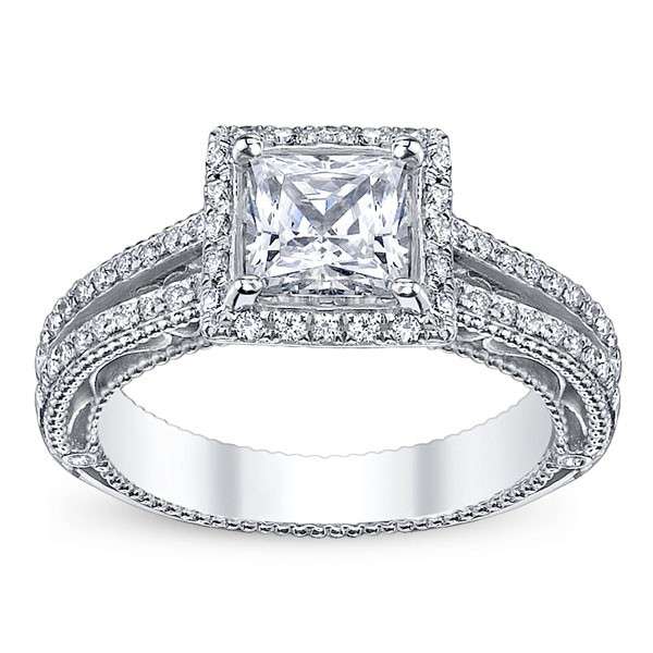 2.5 Ct Split Shank Halo Princess Cut Diamond Engagement Ring SI1 D White Gold 