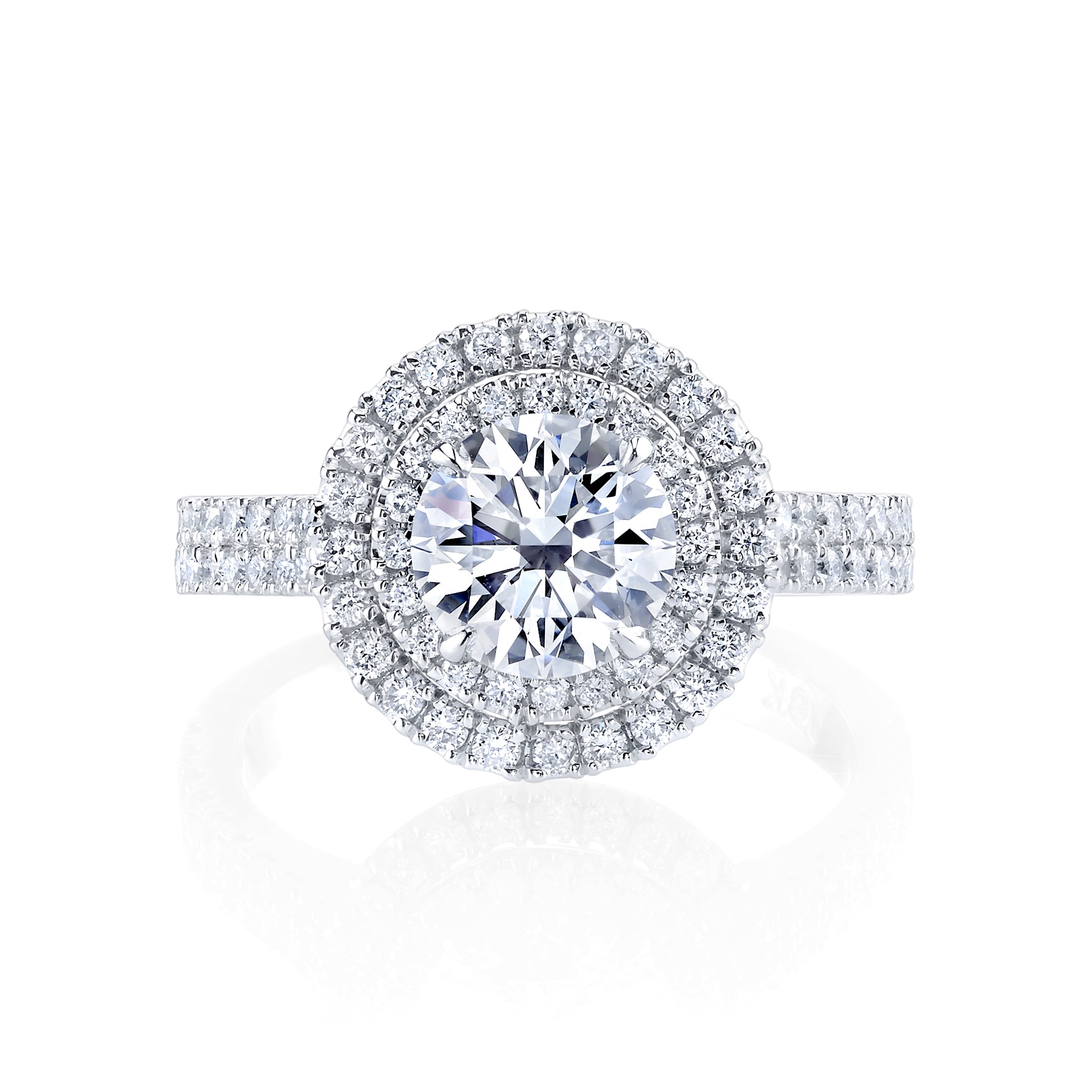 Reverberant Round Halo Diamond Ring | Fiona Diamonds