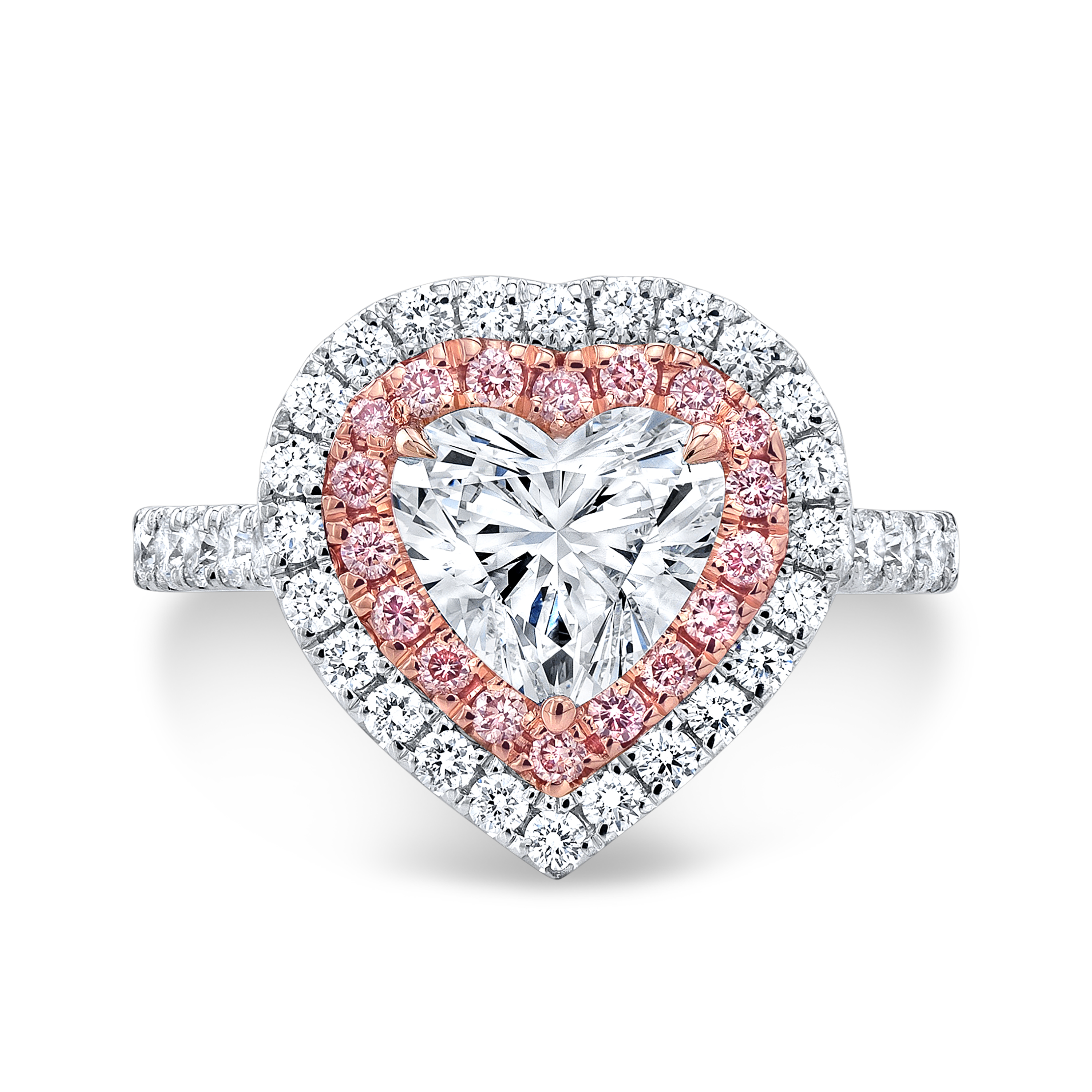 Profeet elke keer vergeven 1.7 Ct. heart Shape Natural Diamond Double Halo Heart w/ Pink Diamonds  Engagement Ring (GIA Certified)
