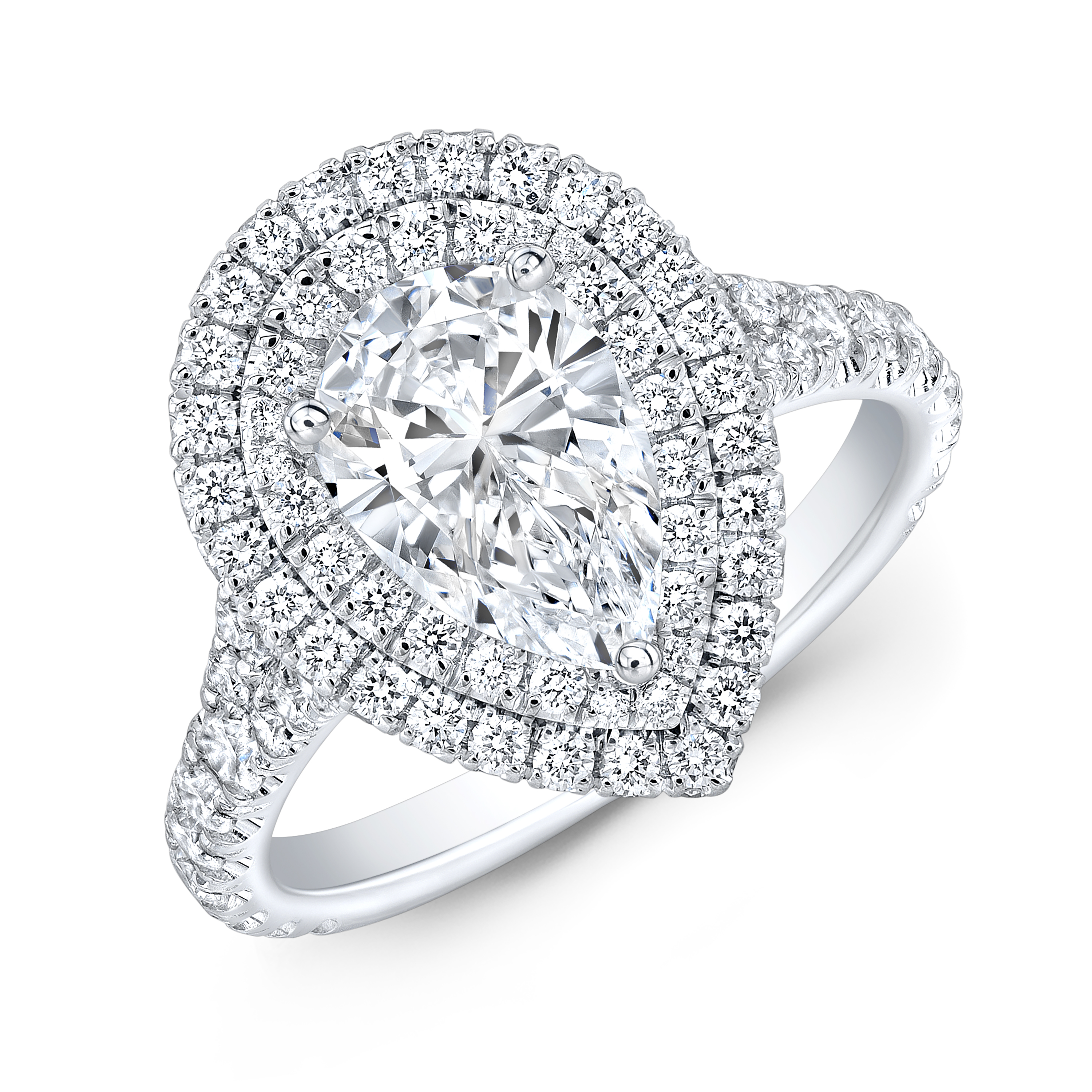 Tiered Double Halo Split Pave Diamond Engagement Ring