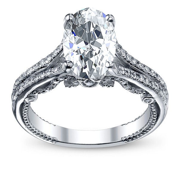 Studded Cathedral Split Shank Engagement Ring with Round Cut Diamond in  14KT White Gold | With Clarity