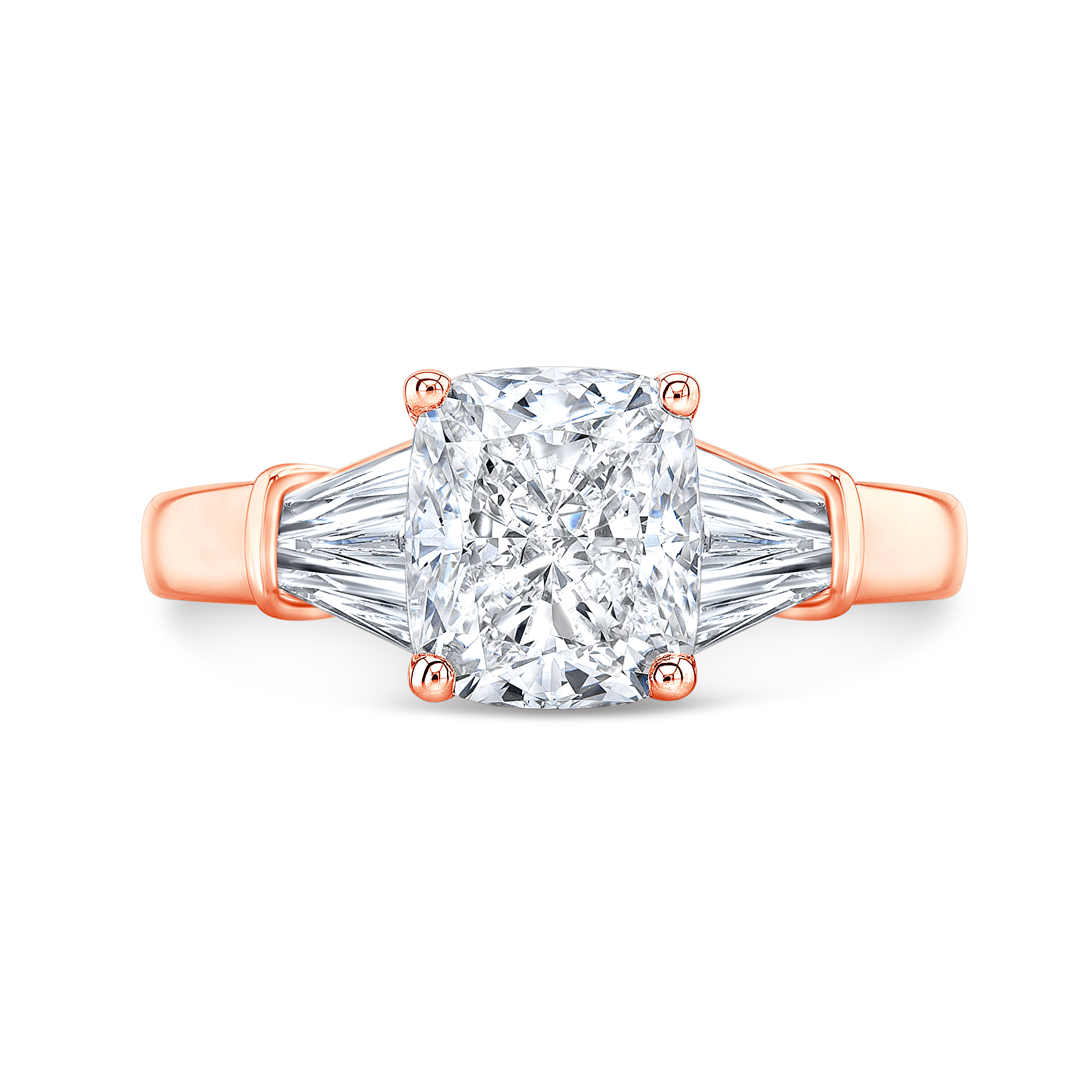 Cushion & Custom Baguettes Diamond Engagement Ring Setting 14K Rose ...