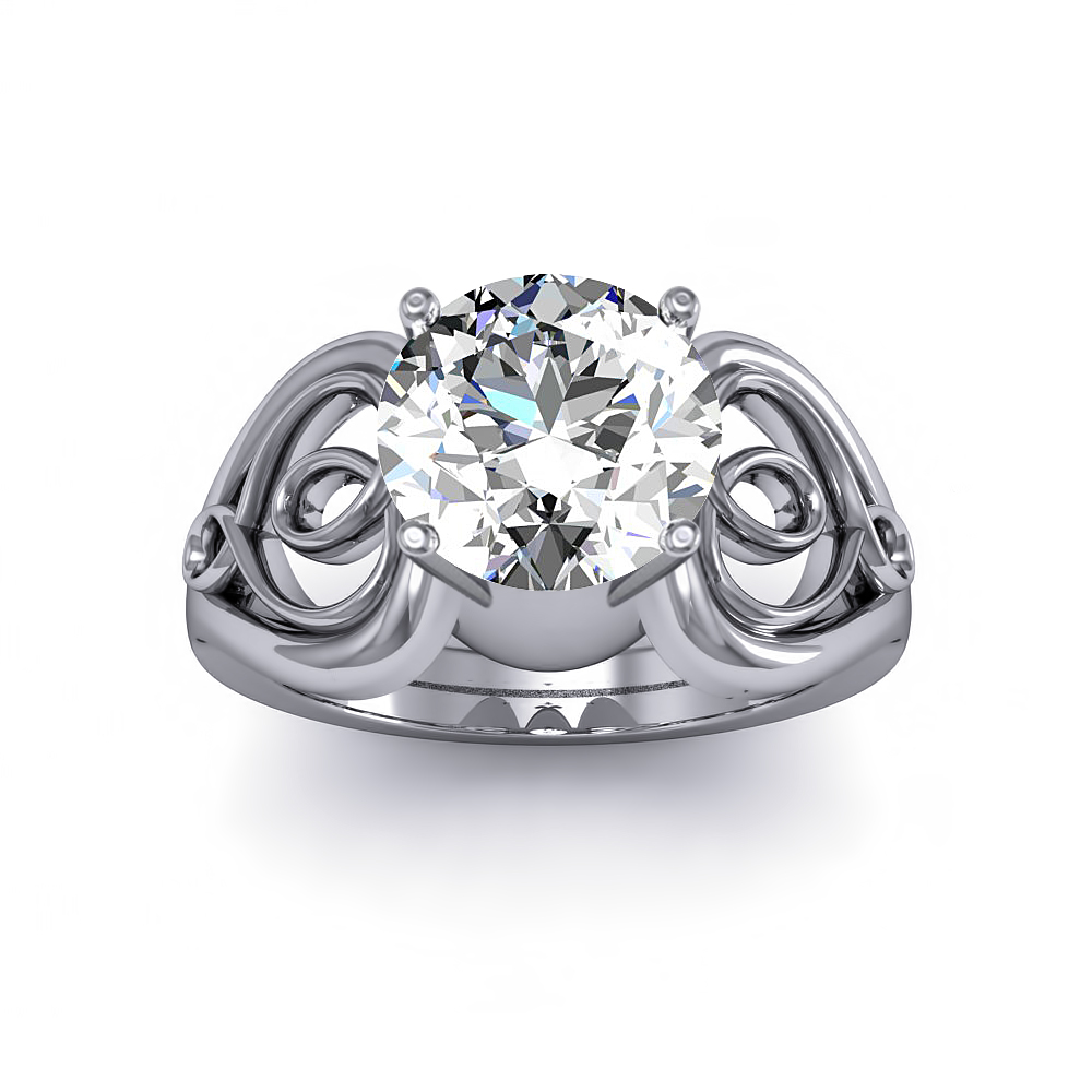 Solitaire Heart Scroll Diamond Engagement Ring 