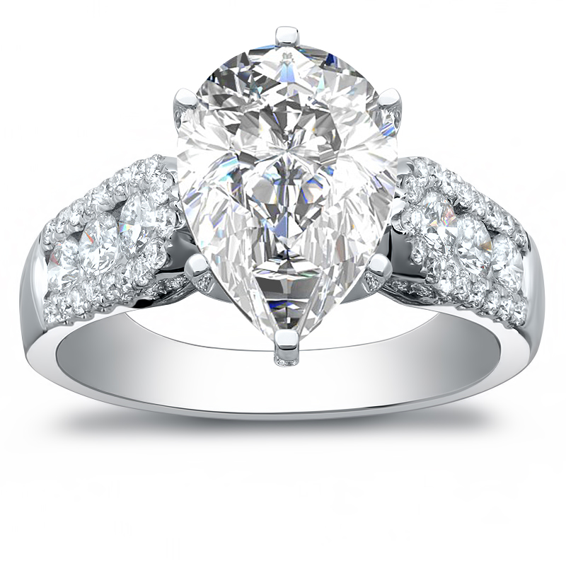 Unique Diamond Channel Pave Set Natural Diamond Engagement Ring - with A 2 ct Center Pear Cut GIA Natural Diamond in White Gold