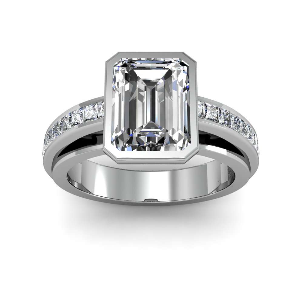 1.9ct. Emerald cut Natural Diamond Bezel Channel Set Engagement Ring ...