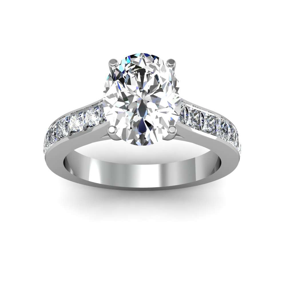 Unique Diamond Natural Channel Set Diamond Engagement Ring - with A 2 ct Center Oval Cut GIA Natural Diamond in White Gold