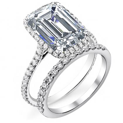 Emerald Cut Bridal Wedduing Ring Sets 3 10ct Natural Diamond Emerald Cut Halo U G Pave Diamonds Engagement Ring 14k White Gold Gia