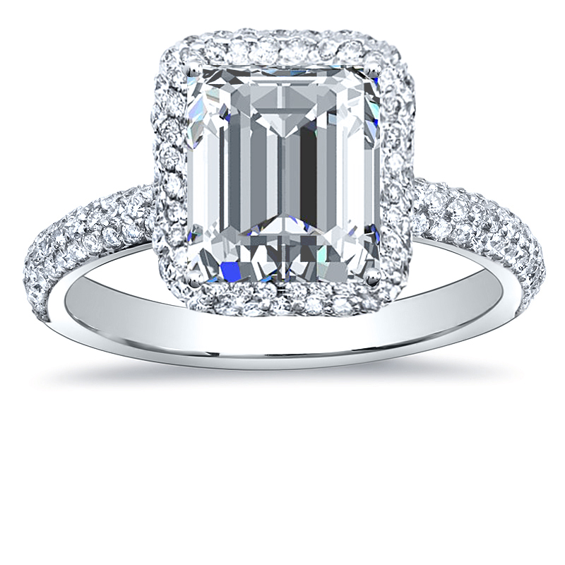 1.8ct Emerald Cut Halo Bridal Engagement Wedding Ring Band Set 14k Yellow Gold 