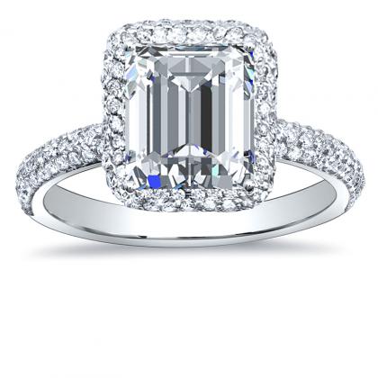 240ct natural diamond emerald cut halo micro pave natural diamonds engagement ring setting 14k white gold gia - Emerald Cut Wedding Rings 240ct natural diamond emerald cut halo micro pave natural diamonds engagement ring setting 14k white gold gia - Emerald Cut Wedding Rings