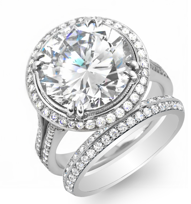 Halo Cathedral Split Shank Diamond Engagement Ring