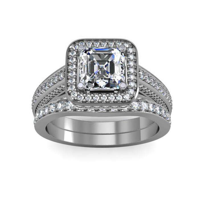 3-sided Pave Shank w/ Gem Bridge Halo Natural Diamonds Engagement Ring