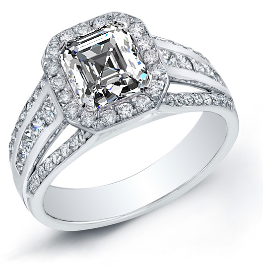 Natural Channel Pave Diamond Split Shank Engagement Ring