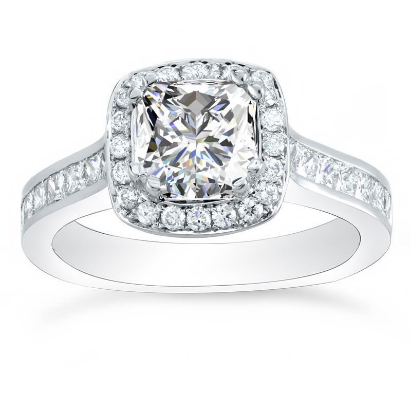 Unique Diamond Halo Pave Channel Set Diamond Engagement Ring - with A 3 ct Center Princess Cut GIA Natural Diamond in White Gold