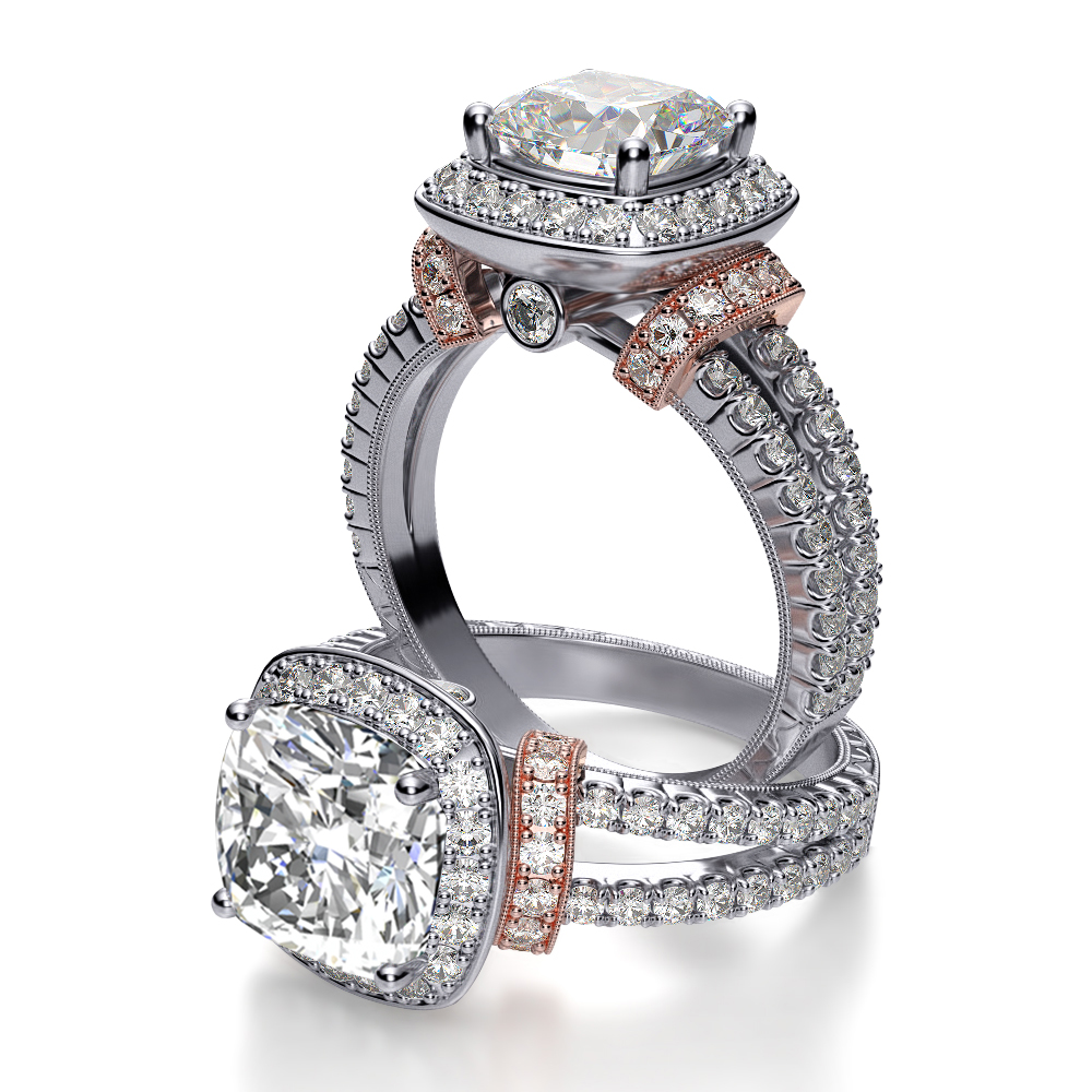 Halo Split Shank Shoulder Pave Diamond Engagement Ring