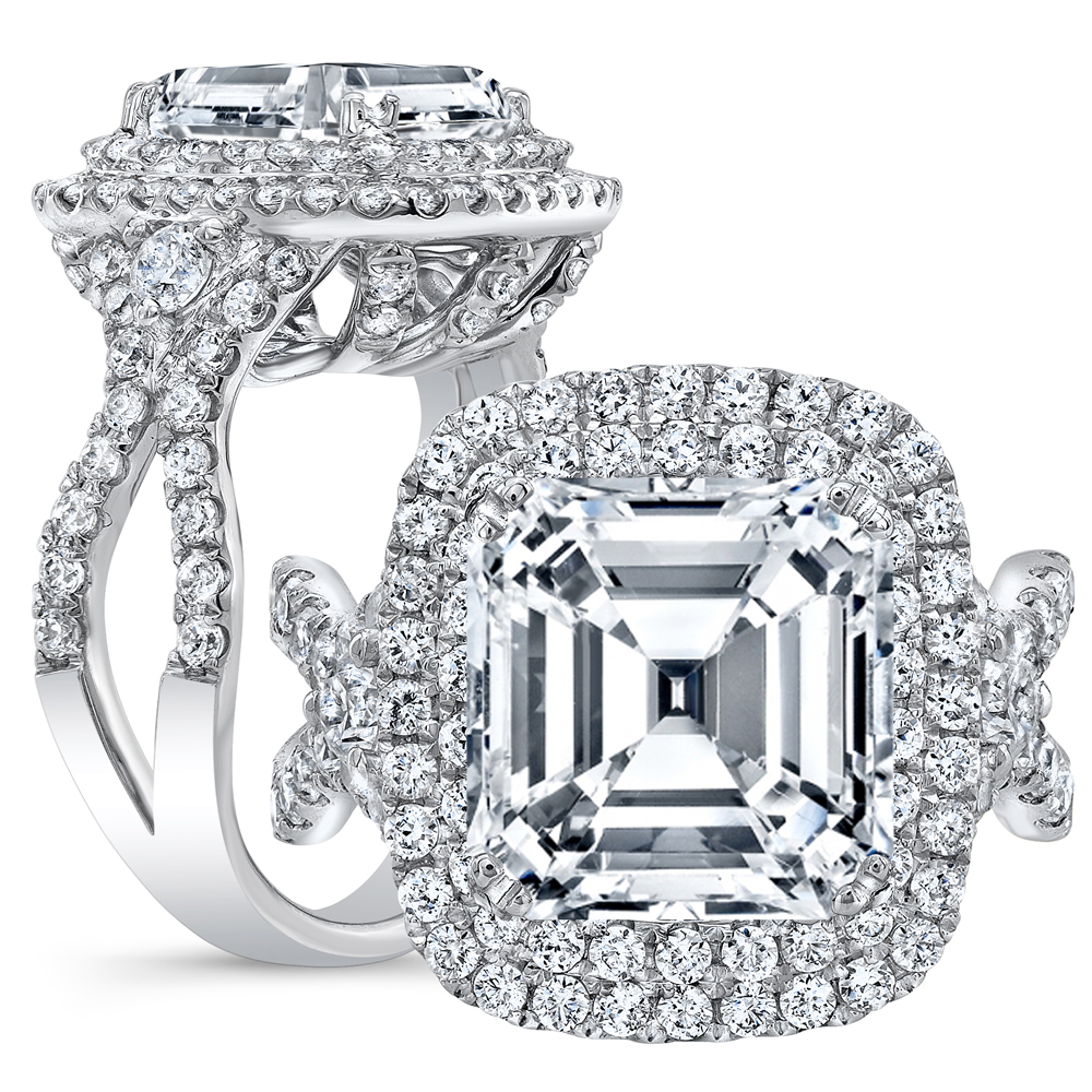 Vintage Asscher Cut Aquamarine & Diamond Halo Engagement Ring in Plati – Vintage  Diamond Ring
