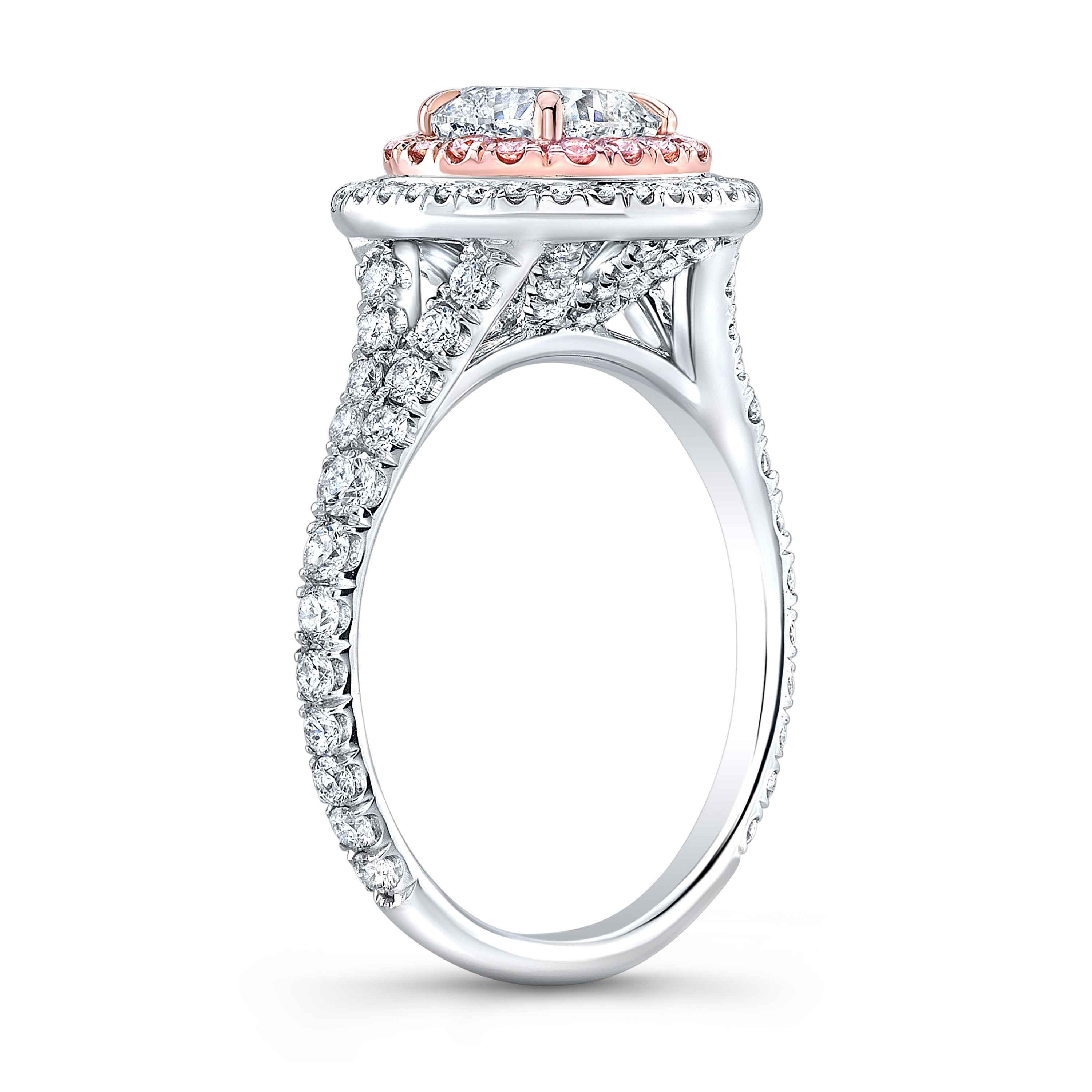 1 86ct Round Cut Natural Diamond Double Halo Split Shank W Fancy Pink Diamonds Engagement Ring