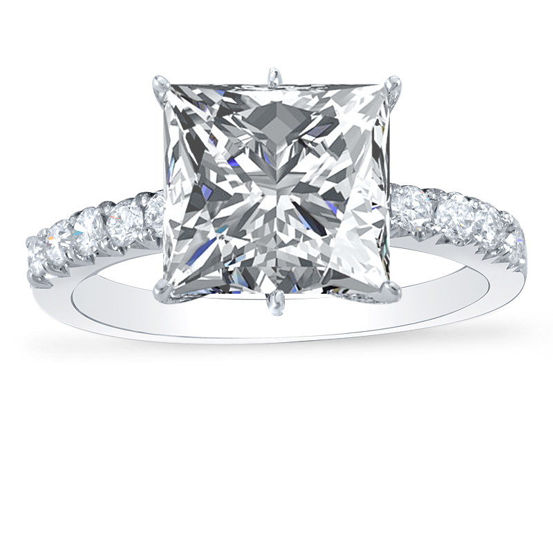 Princess Cut Three Stone Engagement Ring With Princess Side Stones - Eva -  Sylvie Jewelry