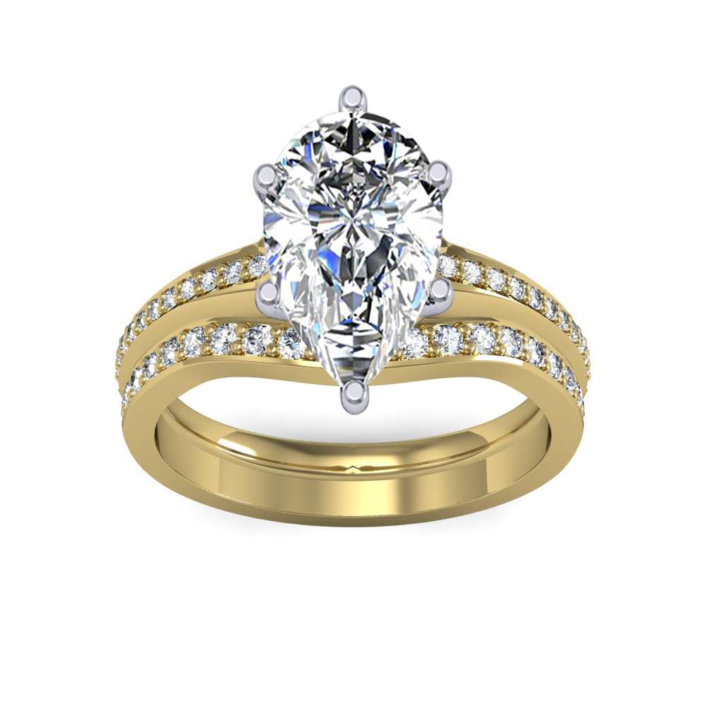 2.435ct. Pear cut Natural Diamond Round Claw Prong Classic Pave Natural ...