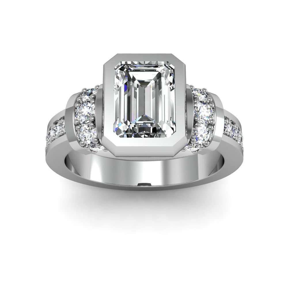 Bezel Setting Collar Pave Natural Diamonds Engagement Ring Setting 14K ...