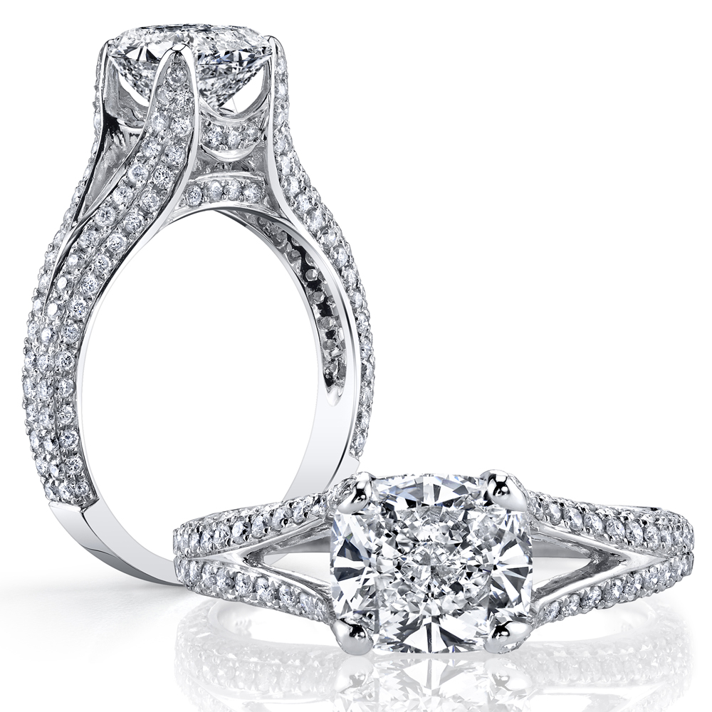 Micro Pave Split Shank Diamond Engagement Ring