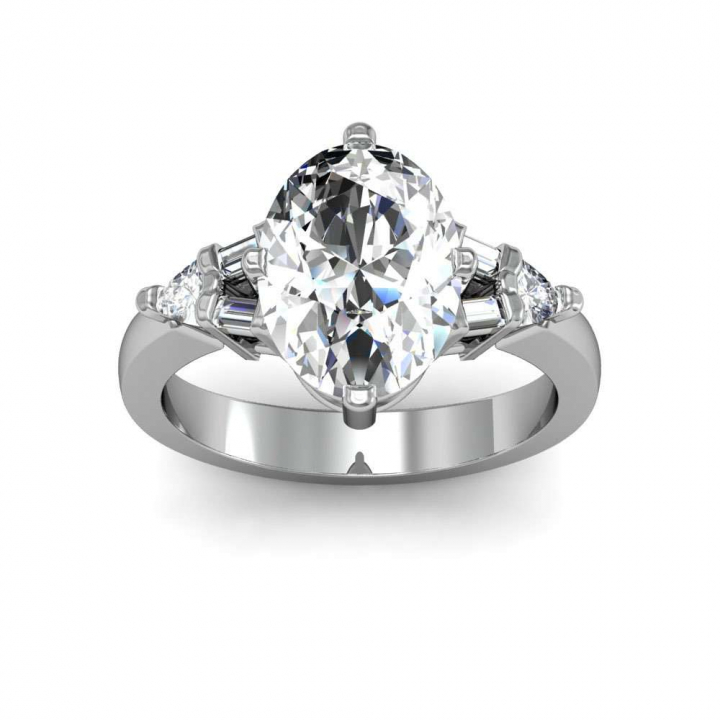 Baguette Accents Oval cut Engagement Rings Diamond Mansion