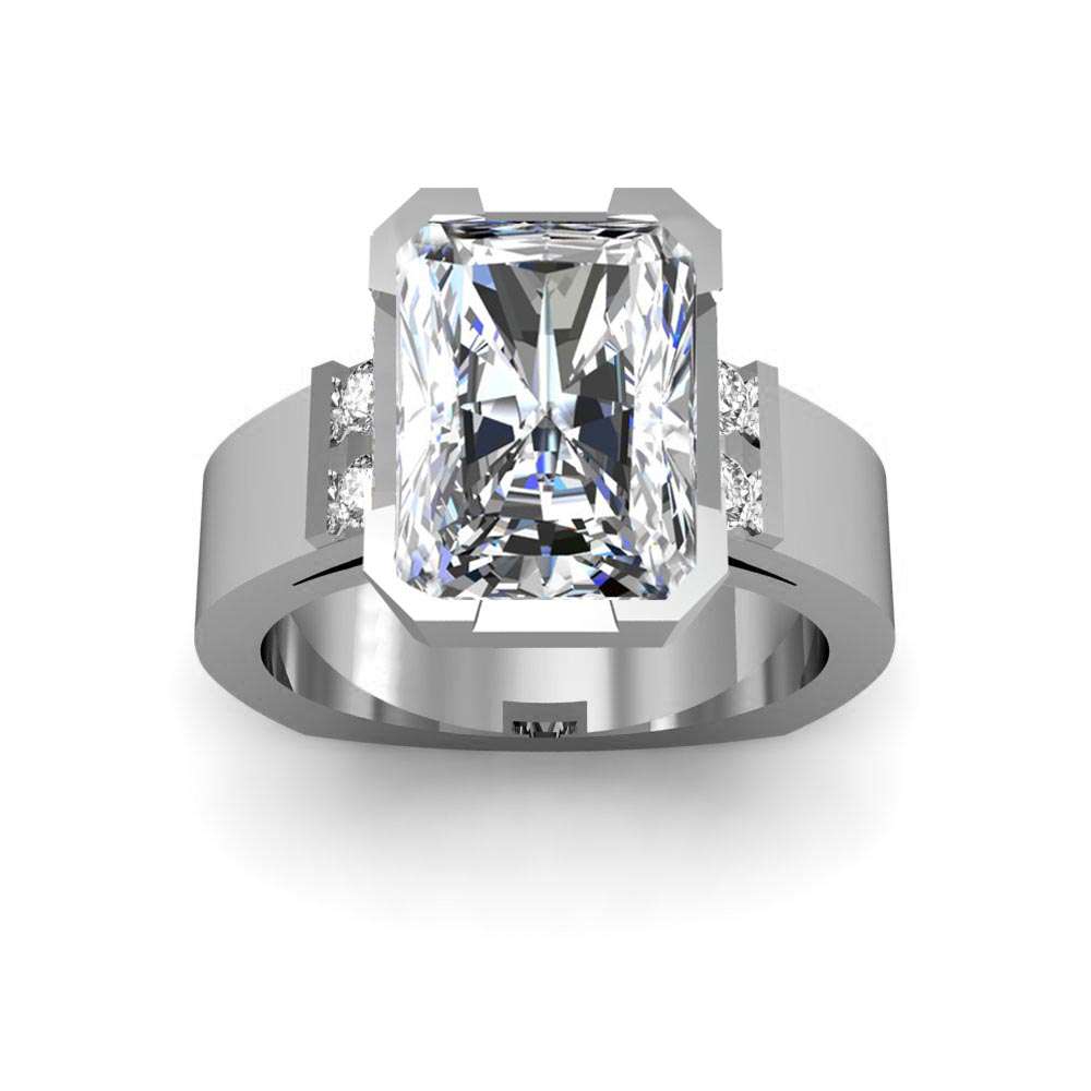 Round Cut Sidestones Bezel Setting Natural Diamonds Engagement Ring