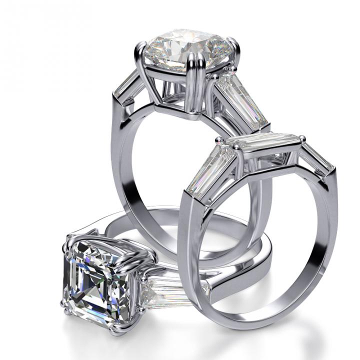 Natural Baguette Side Stones Diamond Engagement Ring