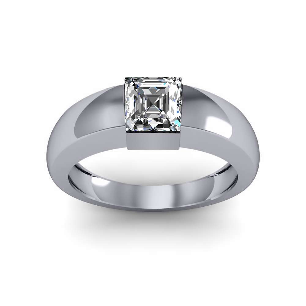 Unique Diamond 4mm Round Bezel Setting Natural Diamonds Ring - with A 1 ct Center Asscher Cut GIA Natural Diamond in White Gold