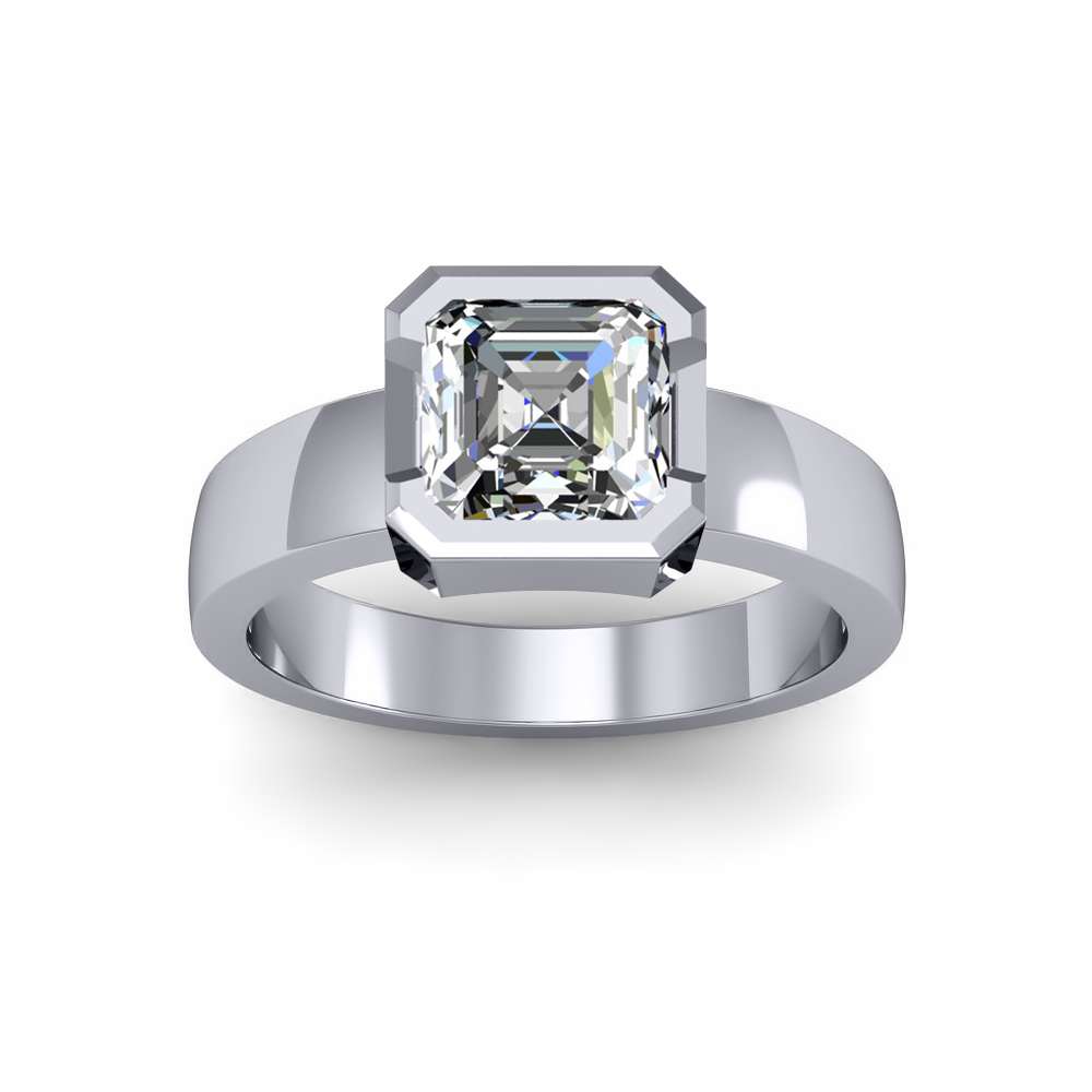 1ct. Asscher cut Natural Diamond 4mm Round Raised Bezel Setting Natural ...