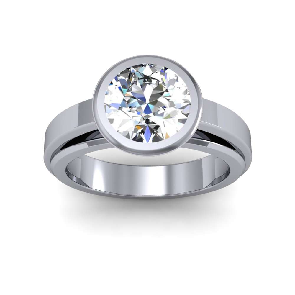 4mm Bezel Set Princess Cut Diamonds Engagement Ring in 9K Yellow Gold