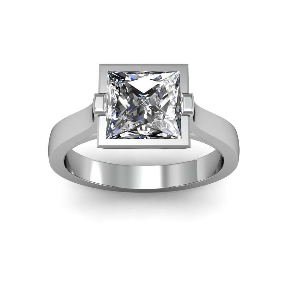 1-Carat Princess Cut Solitaire Halo Diamond Shank Platinum Ring JL PT