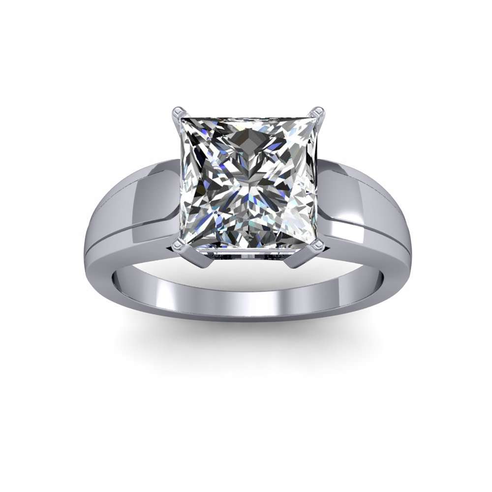 Cushion/Princess Cut 4mm Natural Diamond Semi Mount Ring 14K White Gold Size 6.5