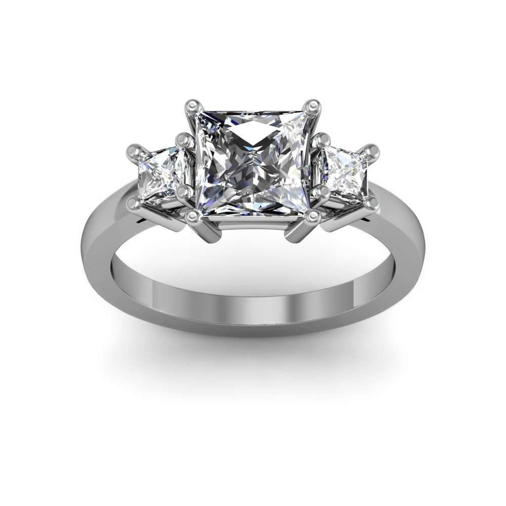 1.6ct. Natural Diamond Princess cut 3 Stone Princess Cut Diamond Engagement  Ring 14K White Gold GIA