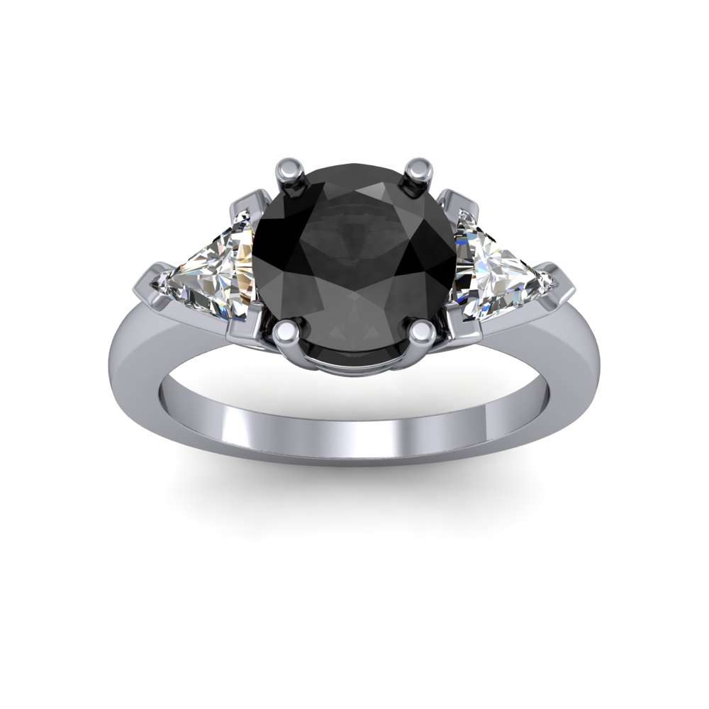 1.6ct. Round cut Black Diamond 3 Stone Trillion Diamond Engagement Ring ...