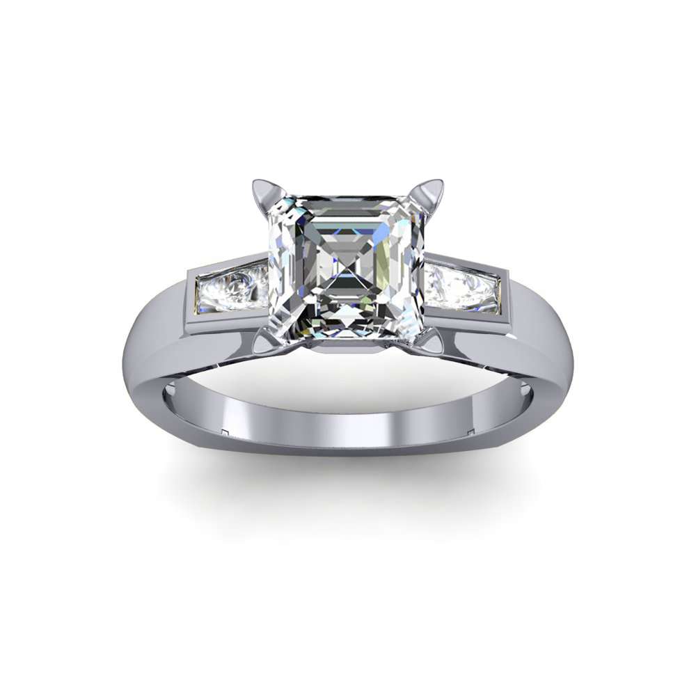Certified 3.70 Ct White Asscher Diamond Wedding Engagement Ring 14k White Gold 