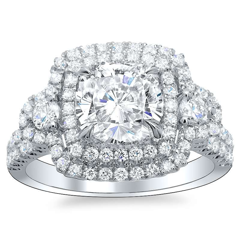 Natural Cushion Double Halo Diamond Engagement Ring