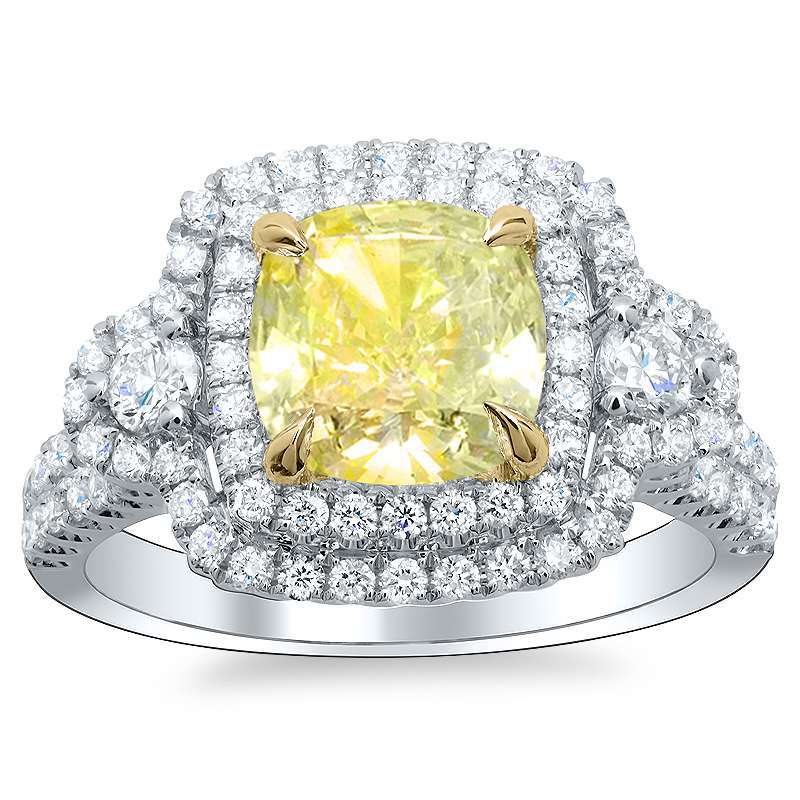 Natural Cushion Double Halo Diamond Engagement Ring