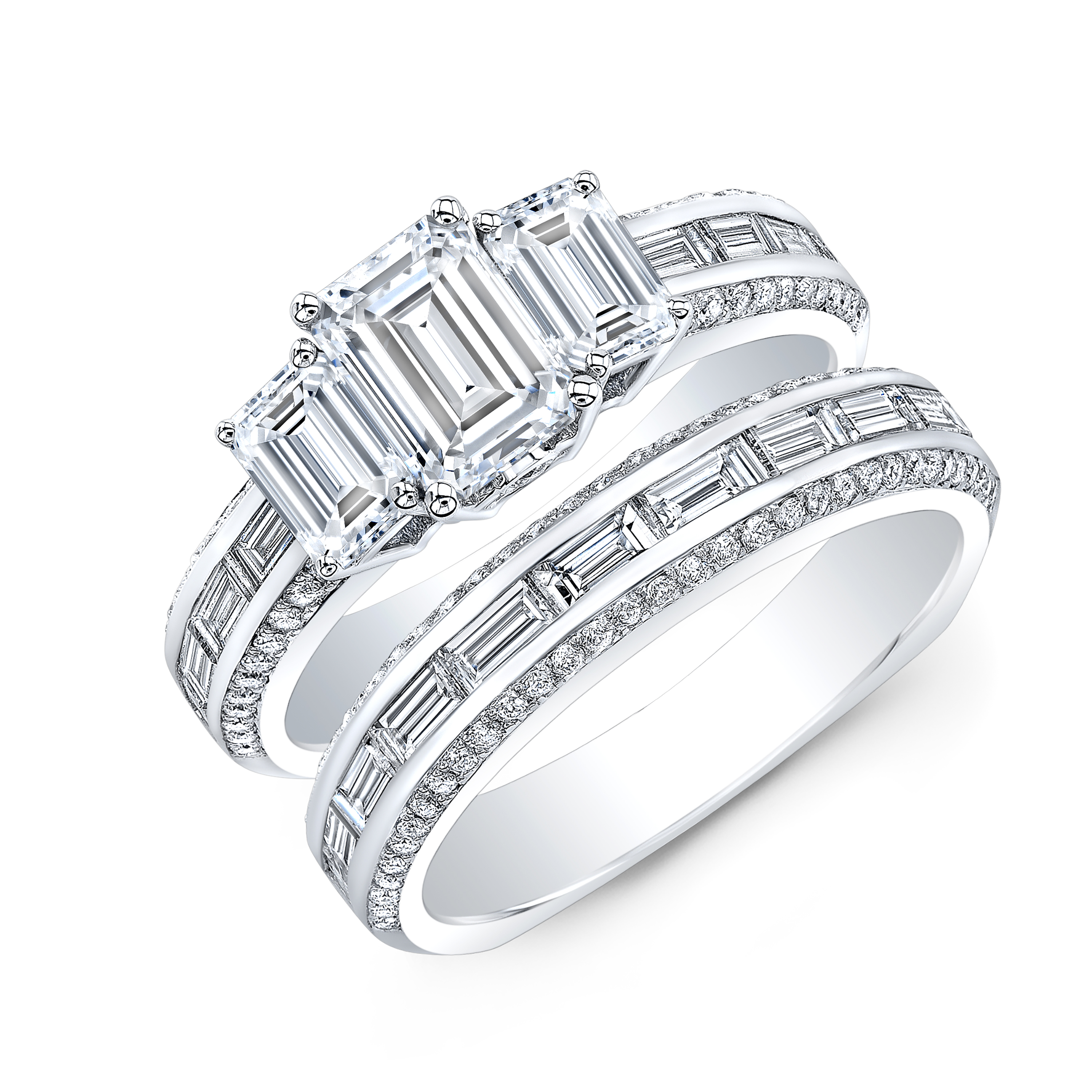 14K White Gold Over 1.5Ct Emerald  Cut Solitaire Engagement,Wedding Ring Set 