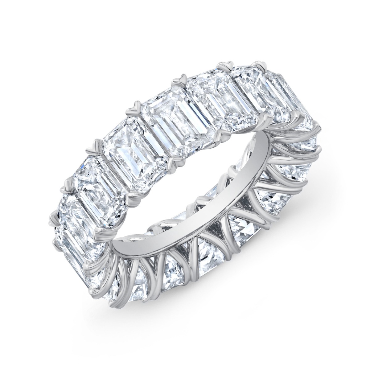 V Prong White Gold 12 Carat Emerald Eternity Band