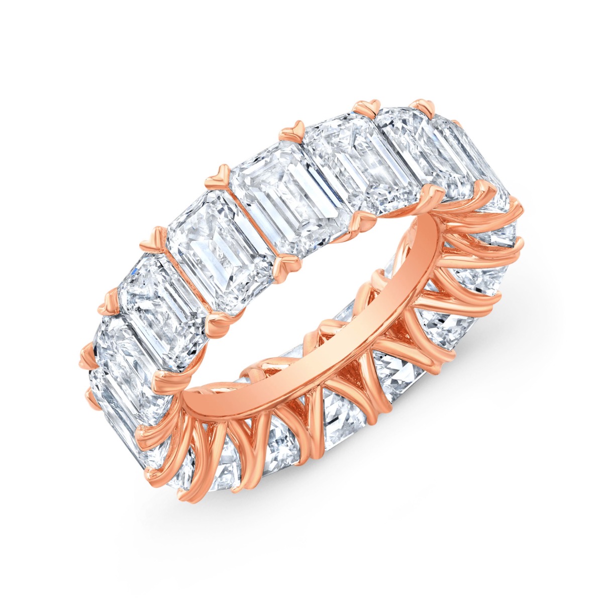 V Prong Rose Gold 12 Carat Emerald Eternity Band