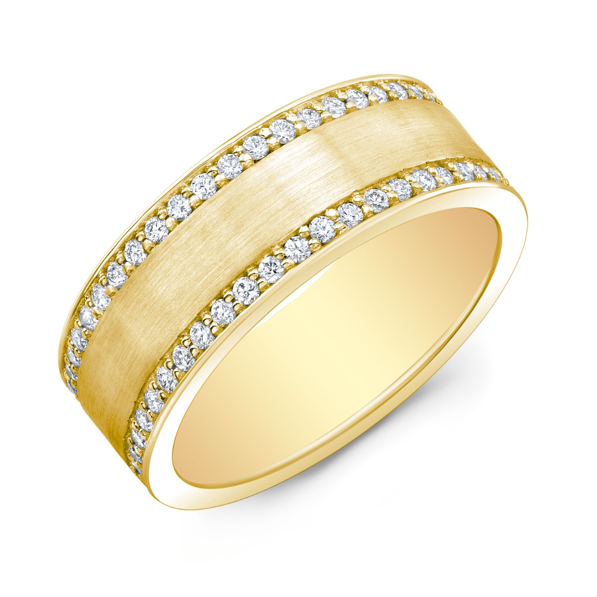 Row Pave Diamond Eternity Brushed Finished Men's Wedding Band