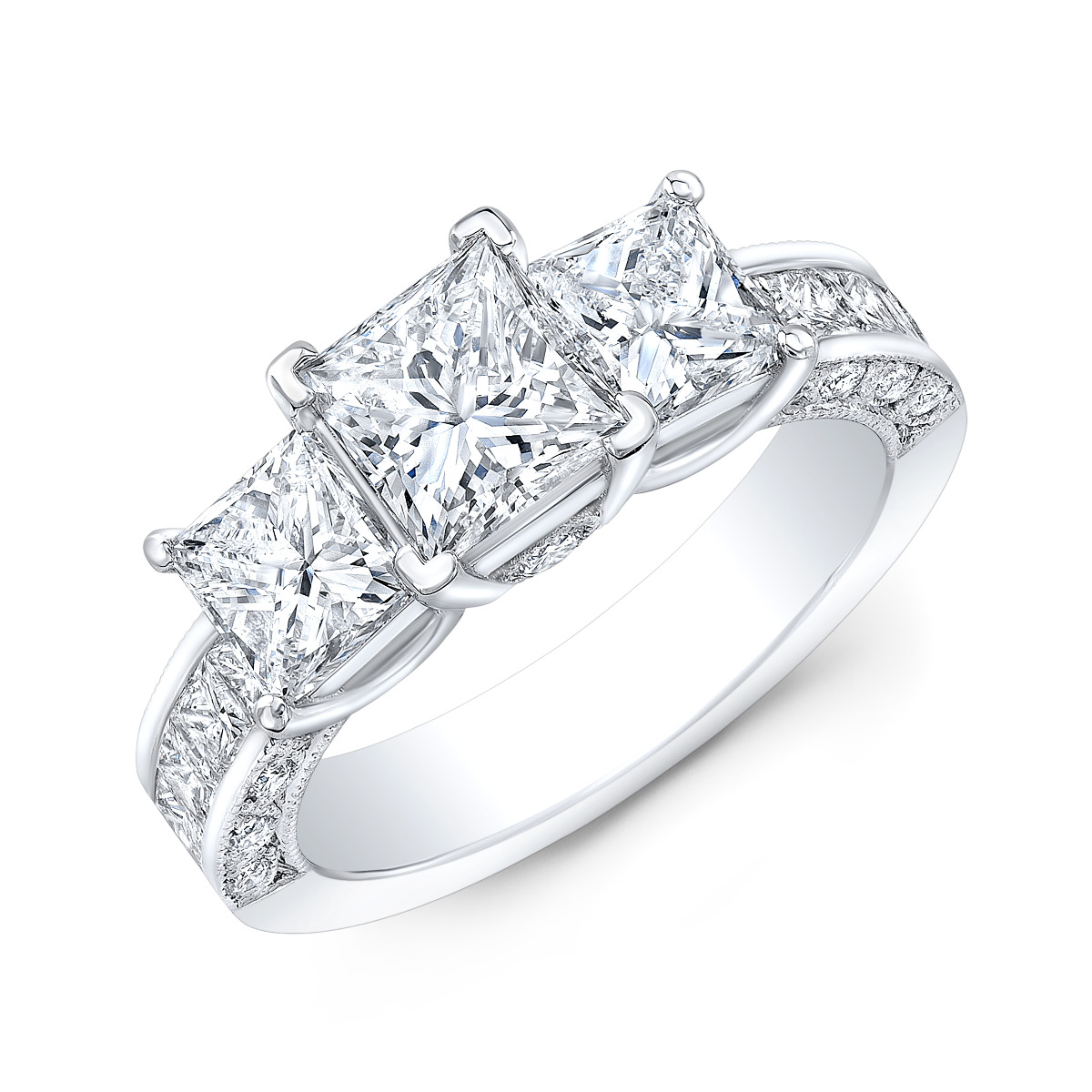 3 Stone Princess Channel Pave & Bezel Diamond Engagement Ring