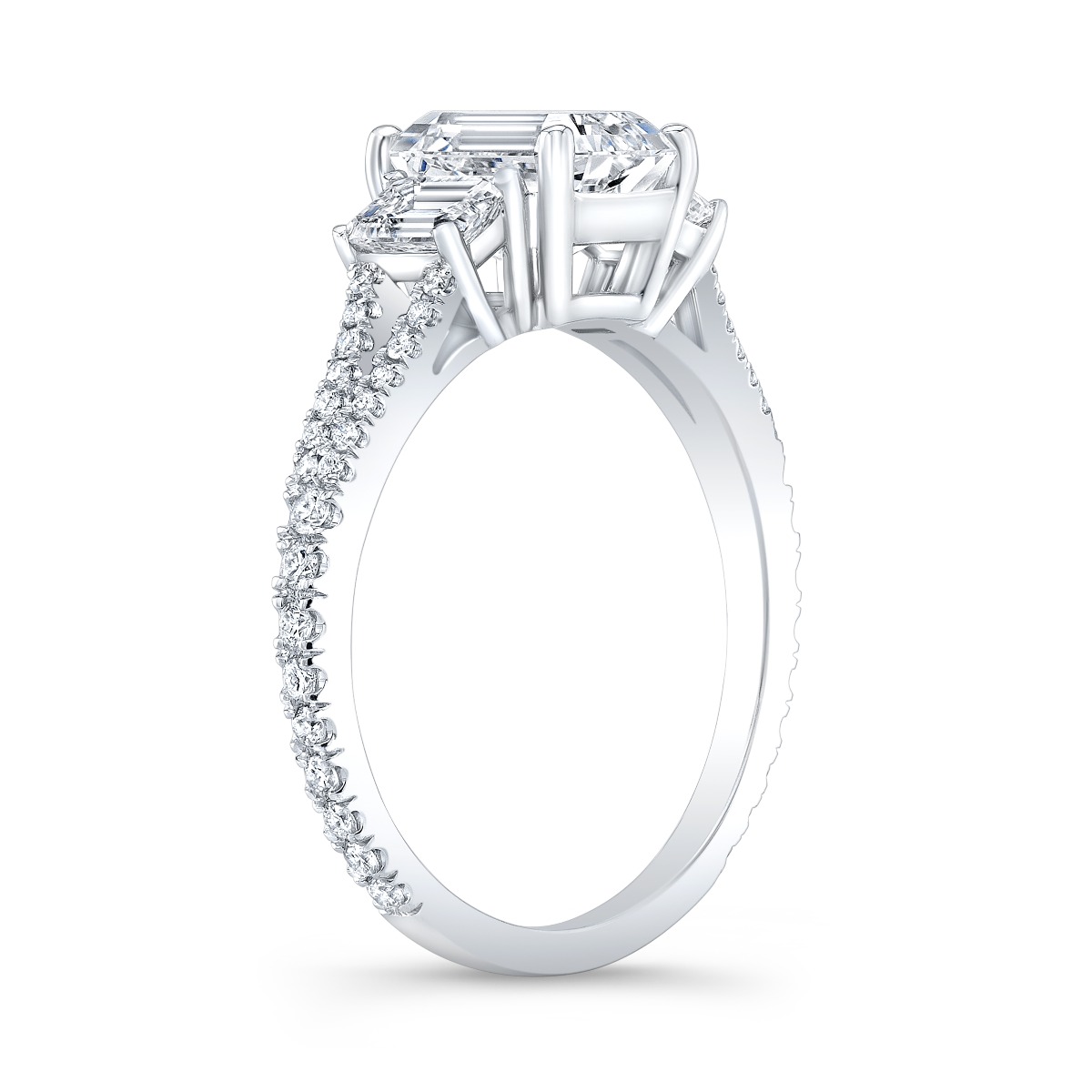 3 Stone Split Shank Pave Diamond Engagement Ring